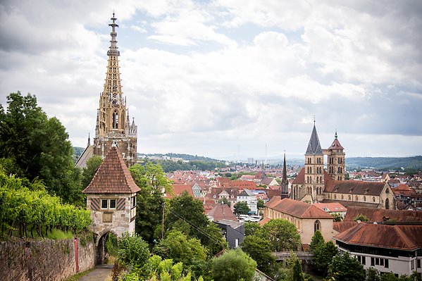 En vy-bild över staden Esslingen