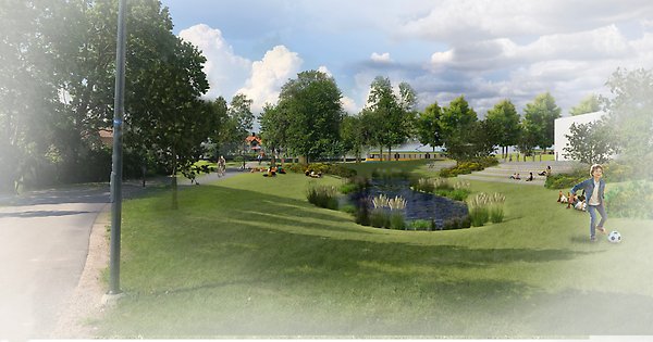 Visionsbild av en ny park vid Vägträffen, Kneippen