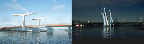 Illustrationsbilder på bron Fågel i Johannisborgsförbindelsen